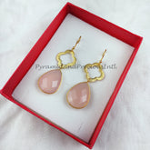 Natural Rose Quartz Earrings, Women Earrings, Gemstone Earrings, Gold Plated Earrings, Teardrop Earring, Sold By Pair